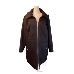 Michael Kors Classic Wool Pea Coat Black Lined Hood Zipper Closure 1X